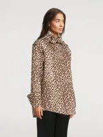 Cotton and Silk Blouse With Neck Tie Leopard Print