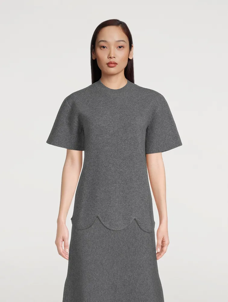 Wool And Cashmere Top With Scalloped Hem