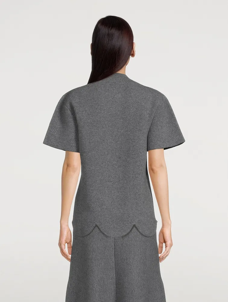 Wool And Cashmere Top With Scalloped Hem