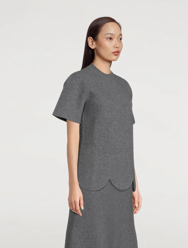 Wool And Cashmere Top With Scalloped Hem