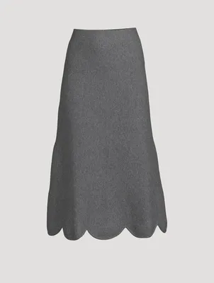 Wool and Cashmere Midi Skirt With Scalloped Hem