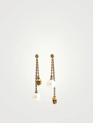 Skull And Faux Pearl Drop Earrings