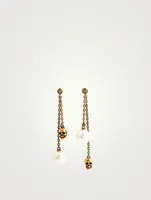 Skull And Faux Pearl Drop Earrings