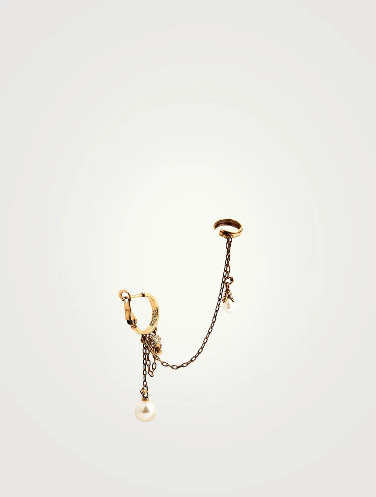 Skull And Faux Pearl Ear Cuff