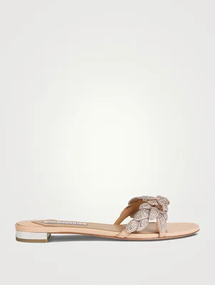 Galactic Crystal Flower Leather Slide Sandals