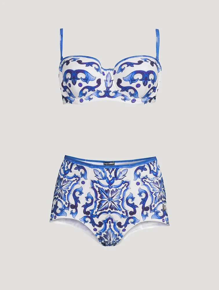 High-Waisted Bikini In Majolica Print