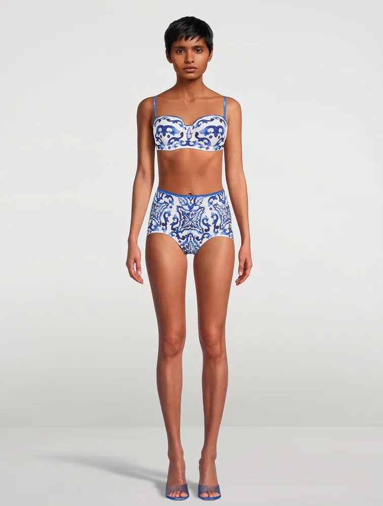 High-Waisted Bikini In Majolica Print