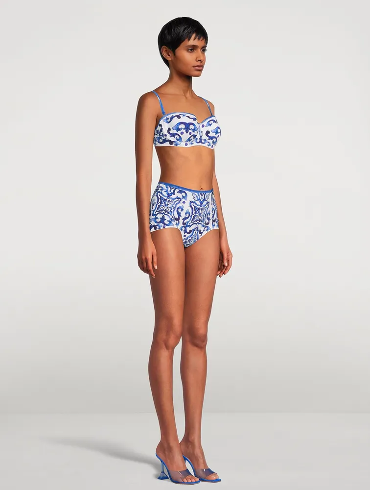 High-Waisted Bikini In Majolica Print