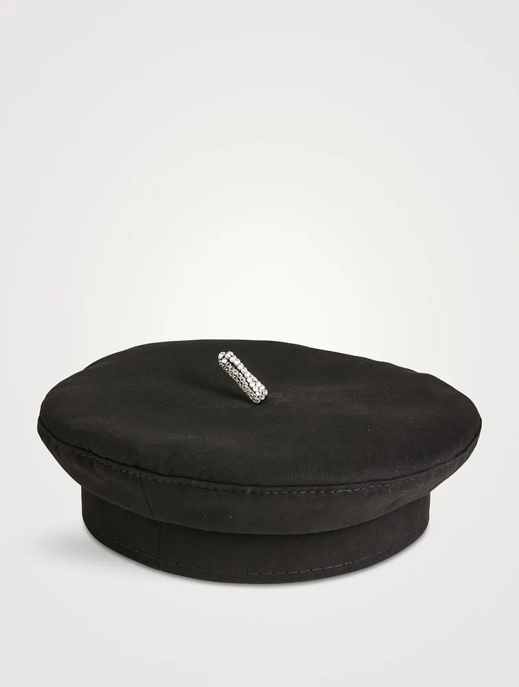 Crystal-Embellished Cotton Beret