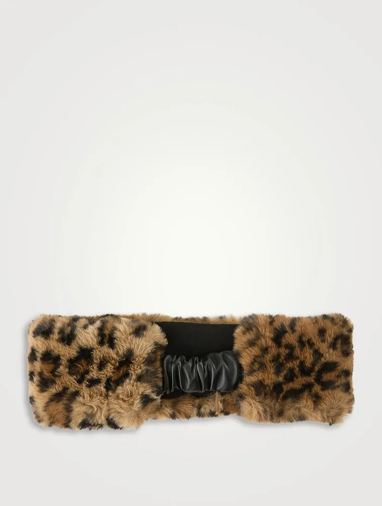 Eleni Faux Fur Headband In Leopard Print