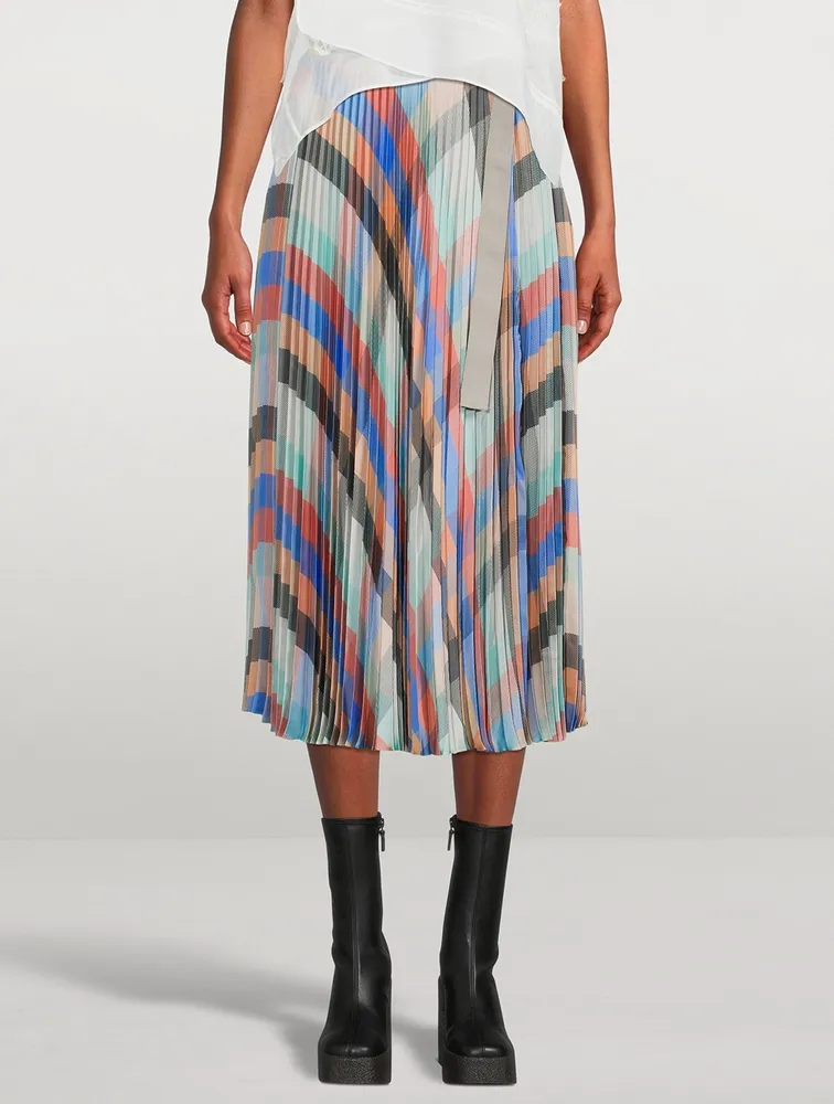 Pleated Midi Skirt Plaid Print