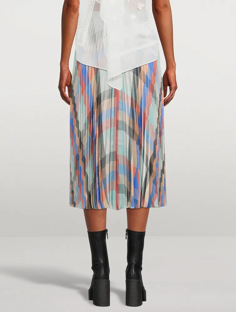 Pleated Midi Skirt Plaid Print