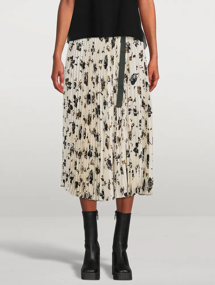 Pleated Midi Skirt Floral Print