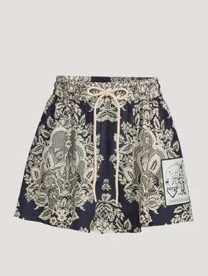 Pattie Printed Silk Habotai Shorts