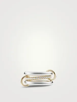 Libra SG Petite Sterling Silver And 18K Gold Stacked Ring With Grey Diamonds
