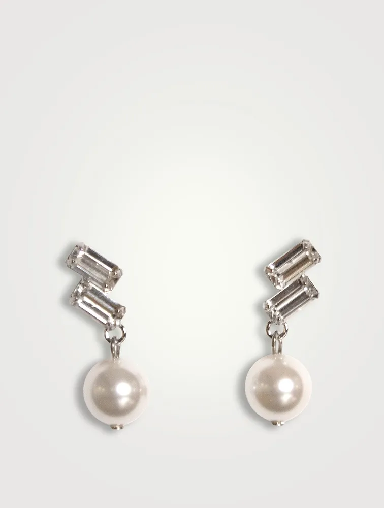 Pom Faux Pearl And Crystal Drop Earrings