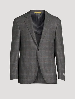 Wool Single-Breasted Jacket Check Print