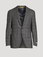 Wool Single-Breasted Jacket Check Print