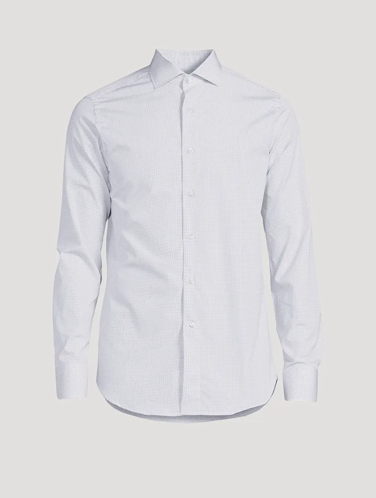 Cotton Slim-Fit Dress Shirt Grid Print