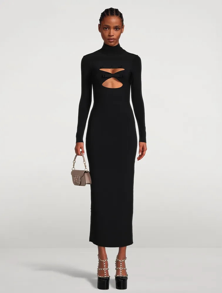 Bow-Trimmed Cut-Out Midi Dress