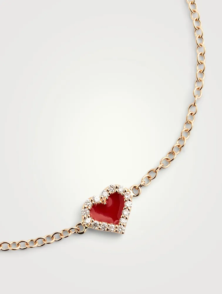 14K Gold Heart Bracelet With Diamonds