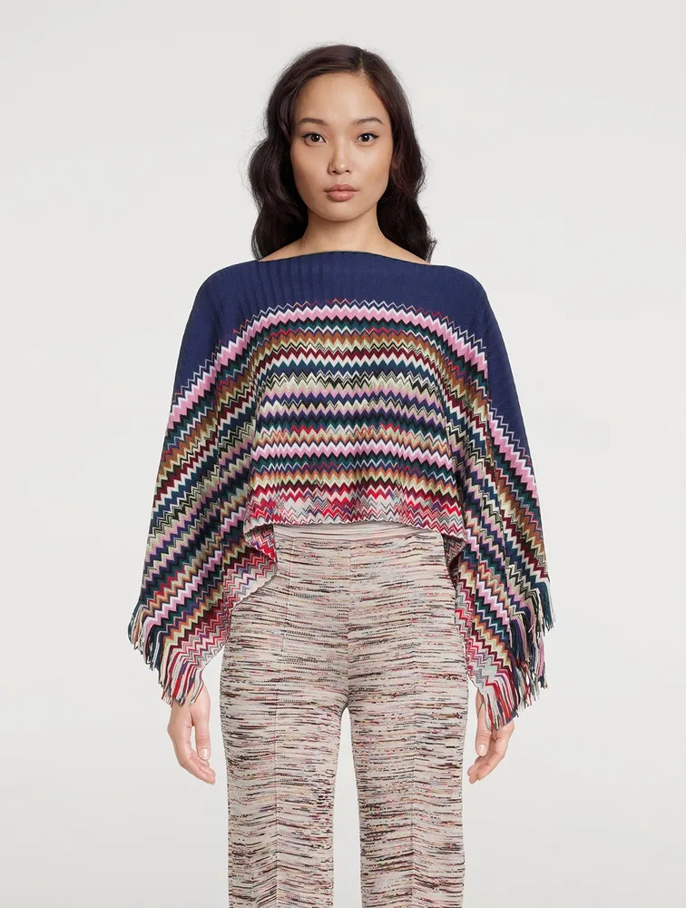 Zig-Zag Colourblock Cropped Poncho