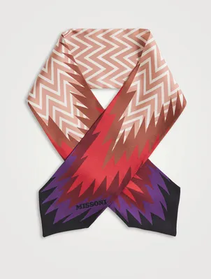 Silk Ribbon Scarf In Zig-Zag Print