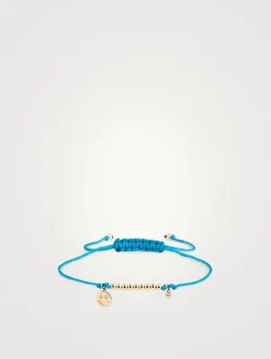 Cord Bracelet With 14K Gold Mini Diamond Happy Face Charm