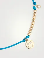 Cord Bracelet With 14K Gold Mini Diamond Happy Face Charm