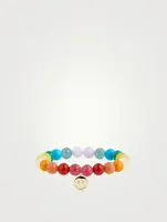 Beaded Bracelet With 14K Gold Diamond Happy Face Charm