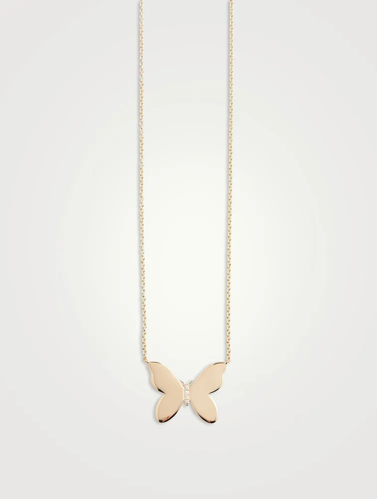 14K Gold Butterfly Necklace With Diamonds