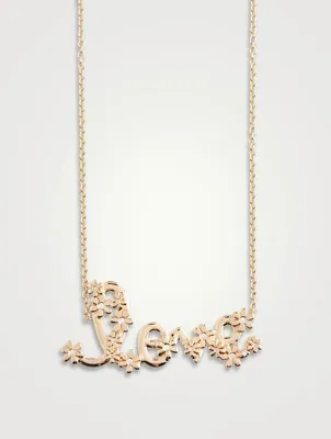 14K Gold Daisy Love Script Necklace With Diamonds