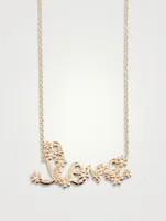 14K Gold Daisy Love Script Necklace With Diamonds