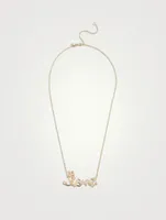 14K Gold Daisy Love Script Necklace With Diamonds