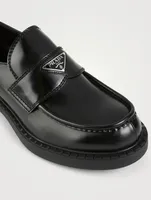 Chocolate Leather Loafers With Triangle Logo