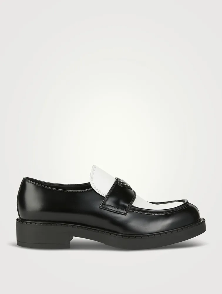 Logo Patent Leather Loafers in Black - Prada