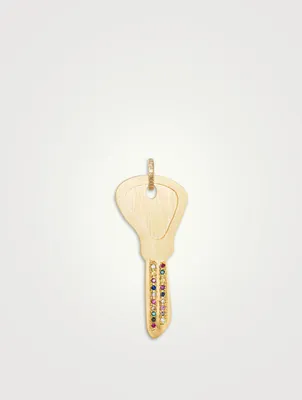 18K Gold Pavé Blade Key Pendant With Sapphires