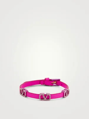 Crystal VLOGO Leather Strap Bracelet