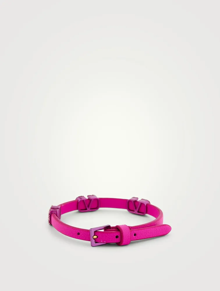 Crystal VLOGO Leather Strap Bracelet