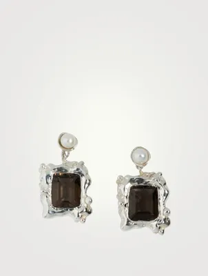 Cornice Drop Earrings With Pearl And Smoky Quartz