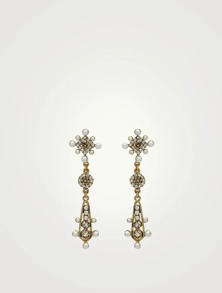 Medium Florentine Drop Earrings With Crystals And Faux Pearl