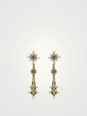 Medium Florentine Drop Earrings With Crystals And Faux Pearl