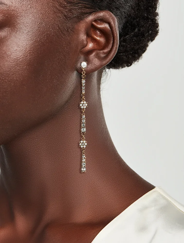 Florentine Long Drop Earrings With Faux Pearls And Crystals