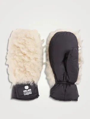 Faux Fur And Nylon Mittens