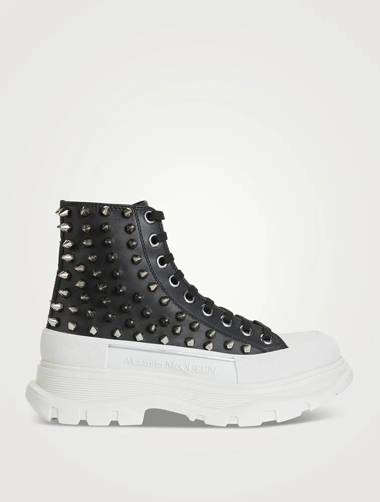 Tread Leather High Top Boots With Studs