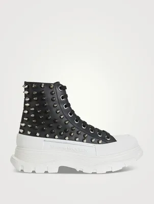 Tread Leather High Top Boots With Studs