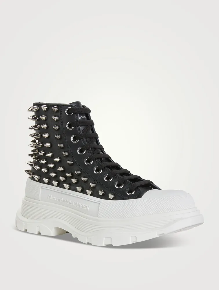 Tread Leather High Top Boots With Studs