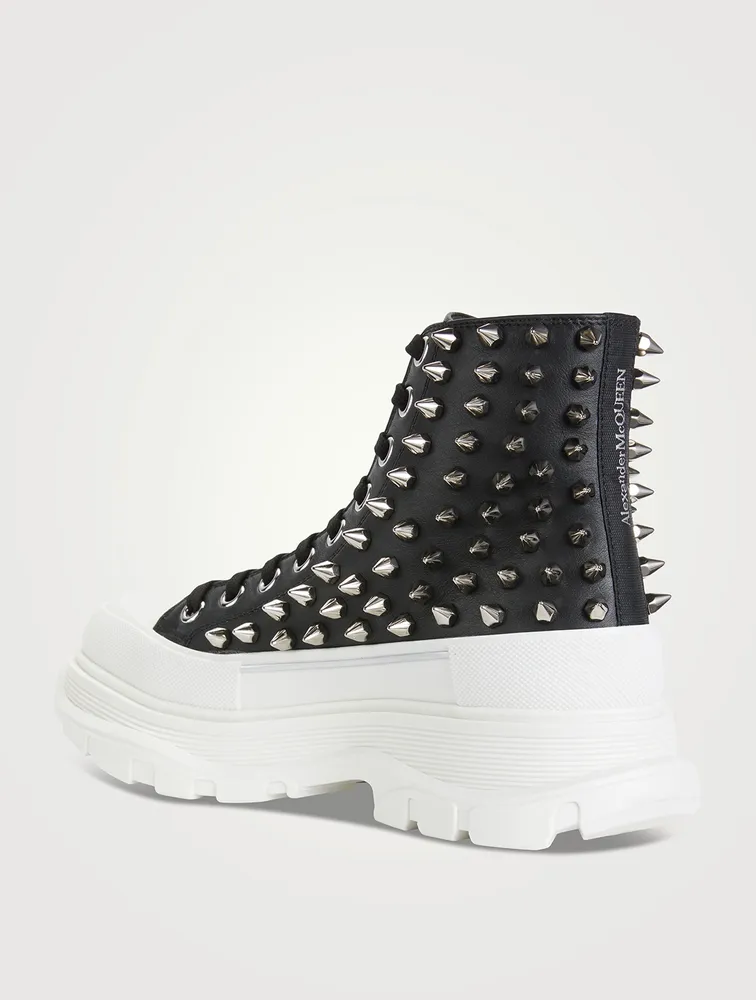 Tread Leather High Top Boots With Studs