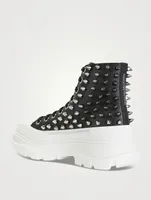 Tread Leather High Top Boots With Studs