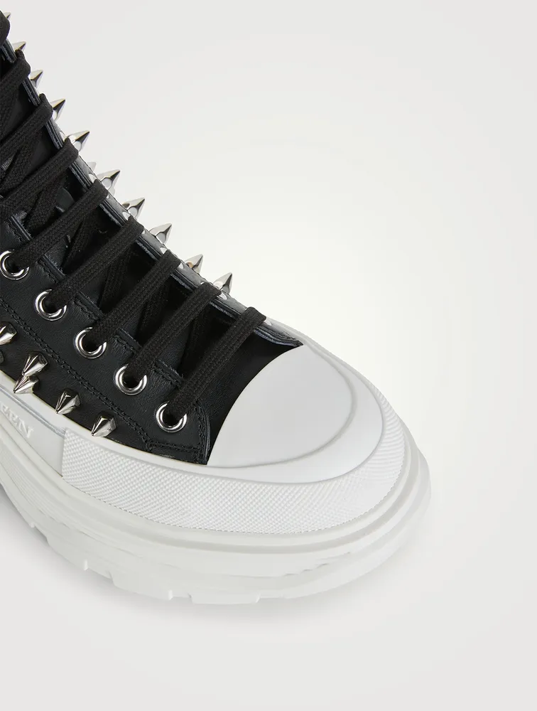 Tread Leather High Top Boots With Studs